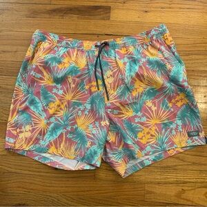 Mens AFTCO Pink and Blue Swim Trunks XXL 5.5”